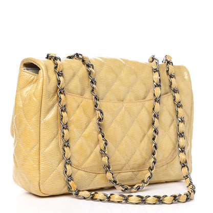 Chanel Crinkled Patent Quilted Jumbo Single Flap Light Beige 2 of 13