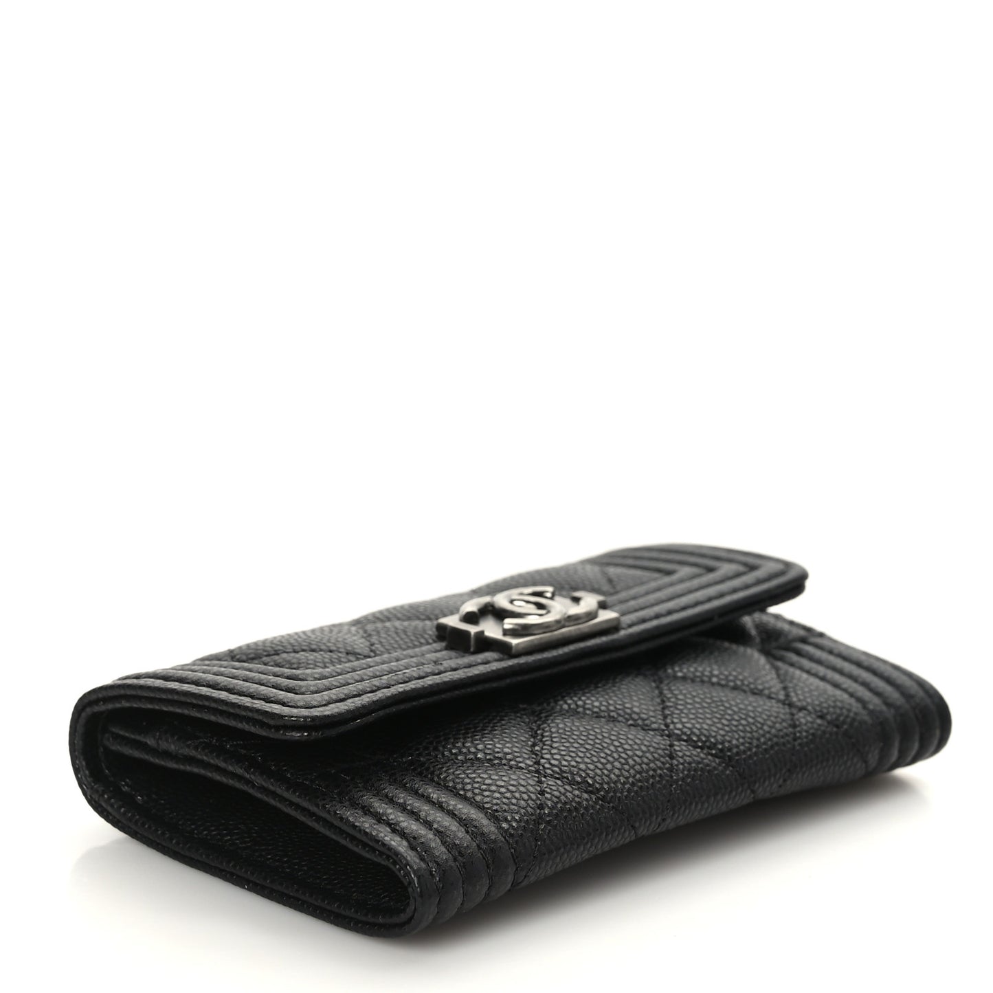 Caviar Quilted Boy Flap Card Holder Black