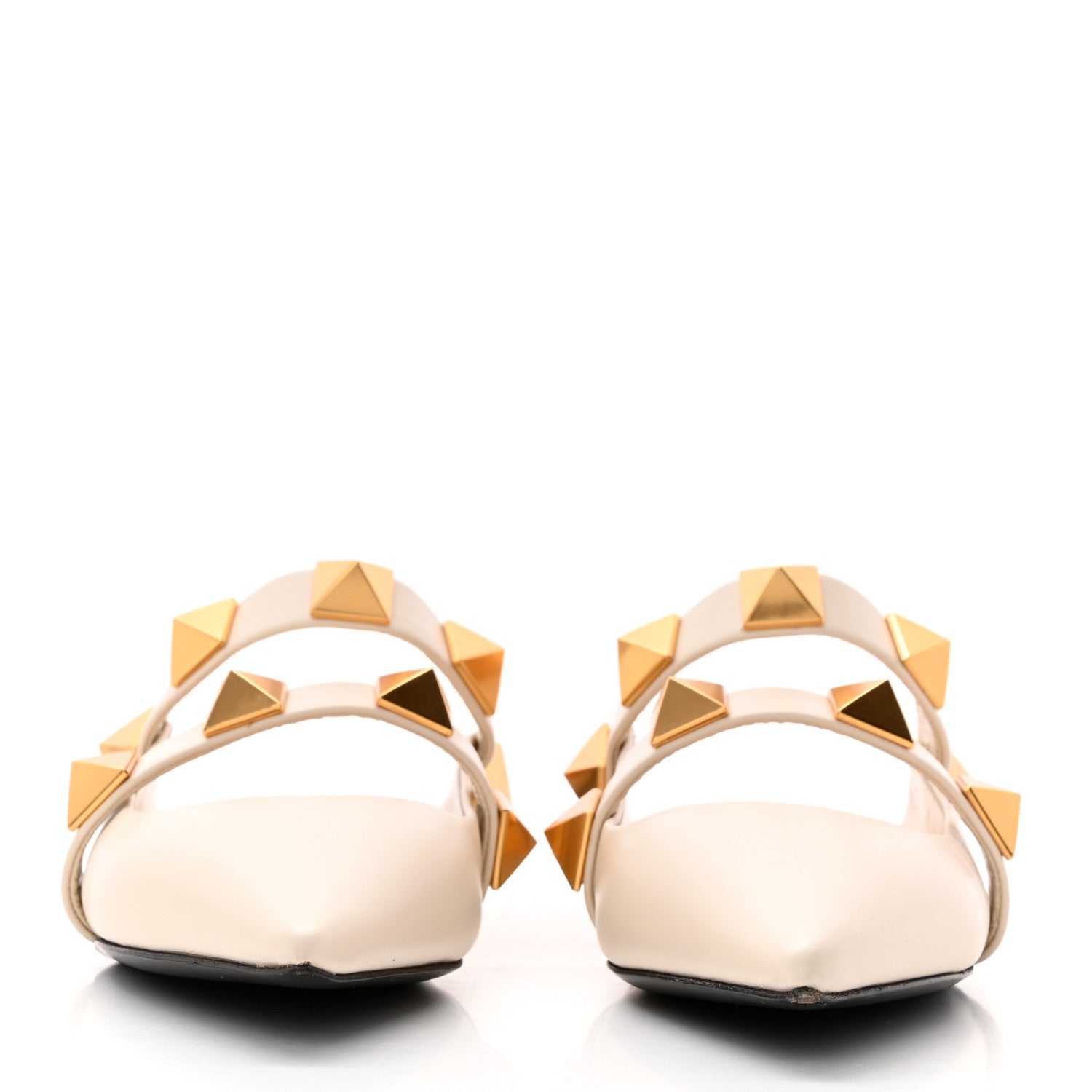 Valentino Garavani Calfskin Roman Stud Flat Mules 37.5 Light Ivory 2 of 15