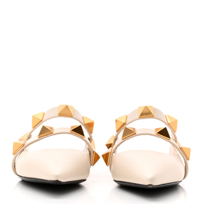 Valentino Garavani Calfskin Roman Stud Flat Mules 37.5 Light Ivory 2 of 15