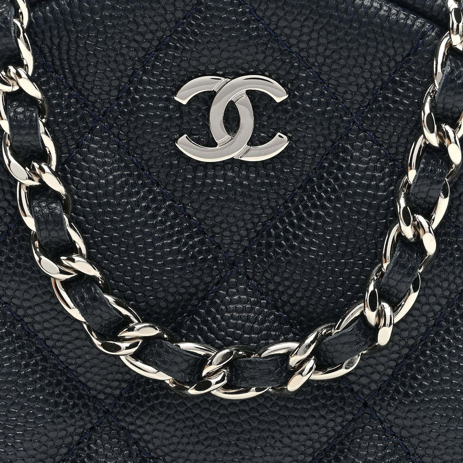Chanel Caviar Quilted Round Clutch With Chain Navy 8 of 10
