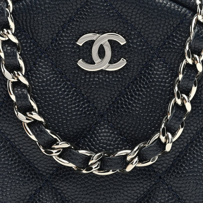Chanel Caviar Quilted Round Clutch With Chain Navy 8 of 10