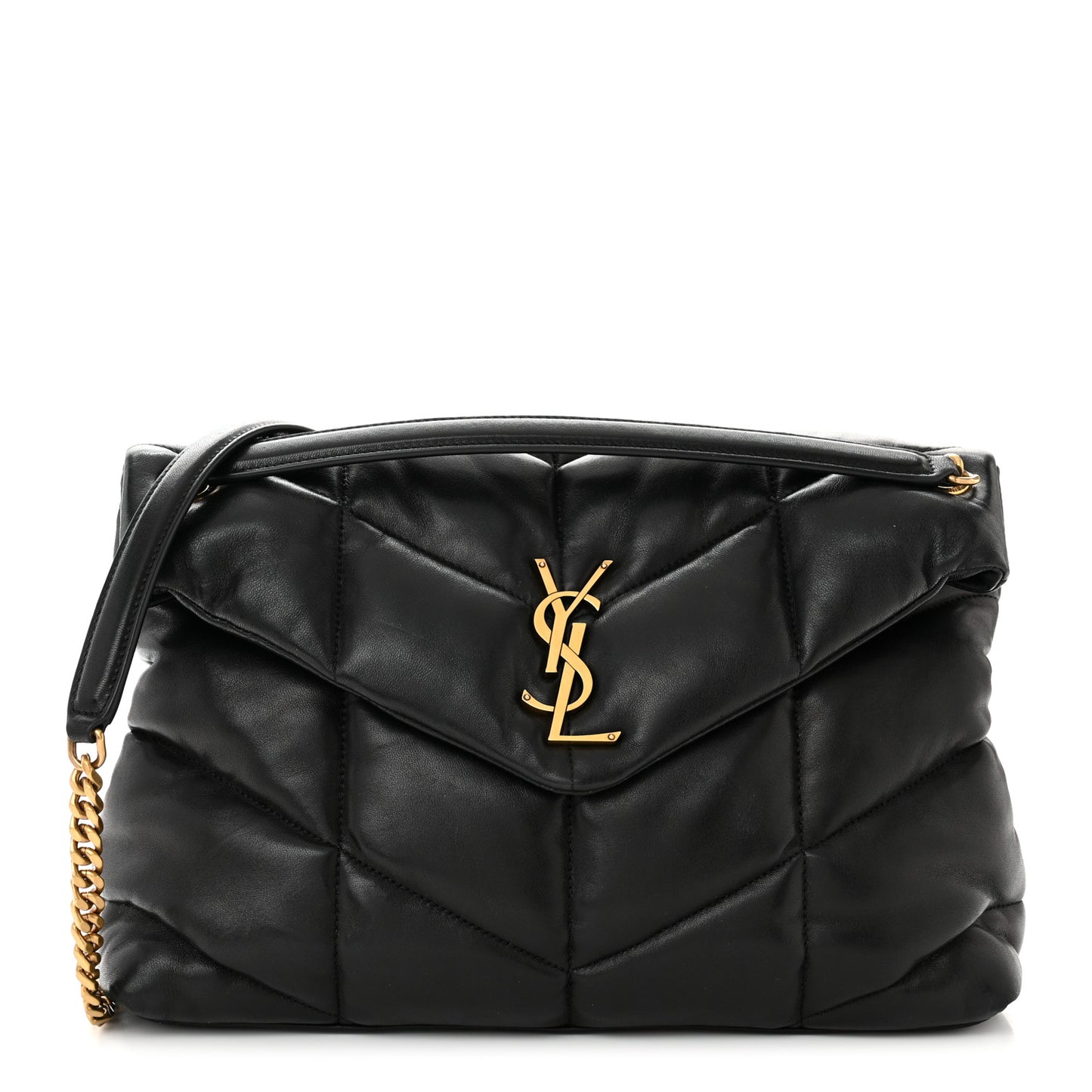 Lambskin Quilted Medium Loulou Puffer Monogram Chain Satchel Black