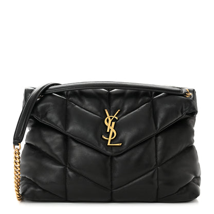 Saint Laurent Lambskin Quilted Medium Loulou Puffer Monogram Chain Satchel Black 1 of 12