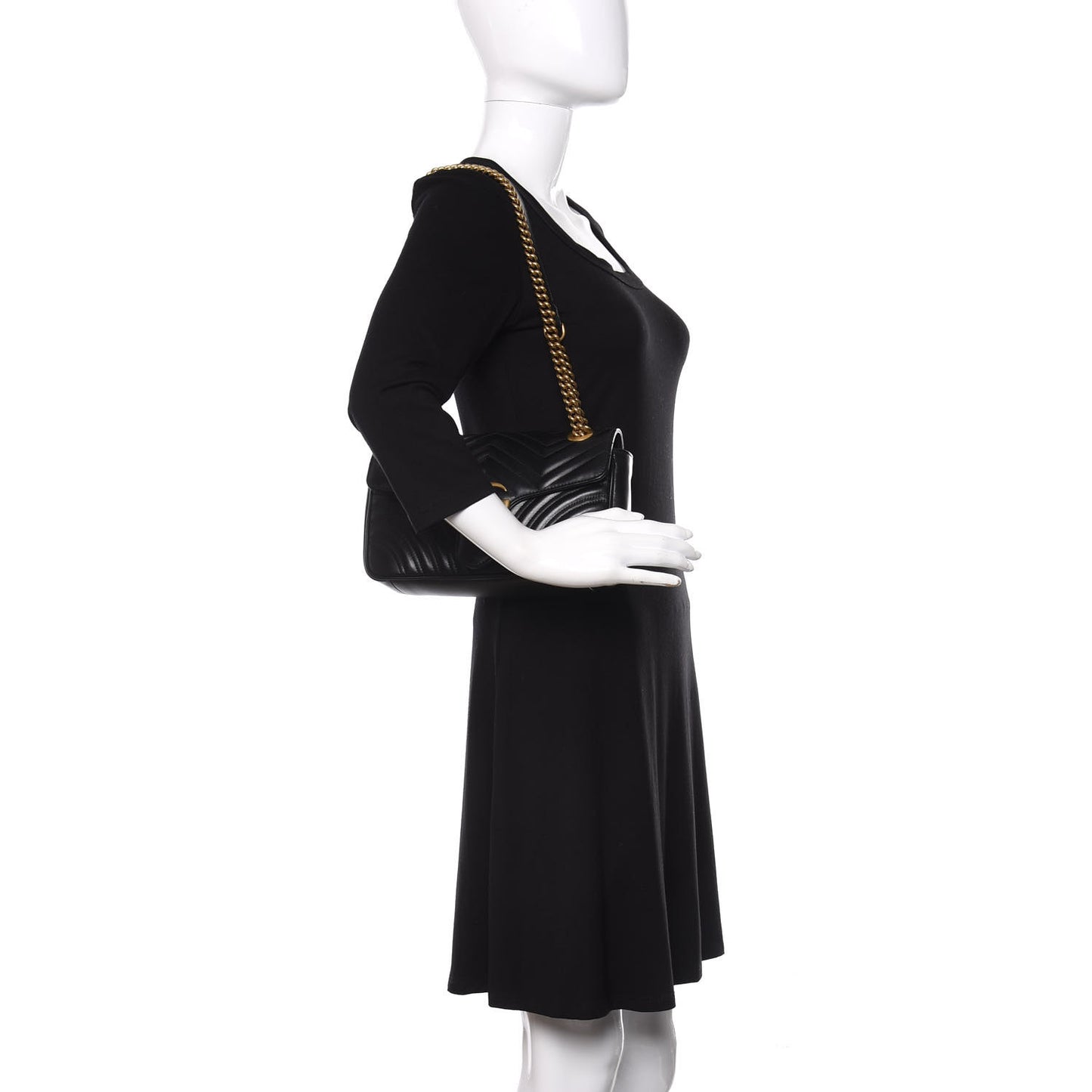 Calfskin Matelasse Small GG Marmont Shoulder Bag Black