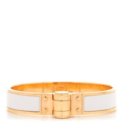 Hermes Enamel Charniere Uni Narrow Hinged Bracelet S White 1 of 4