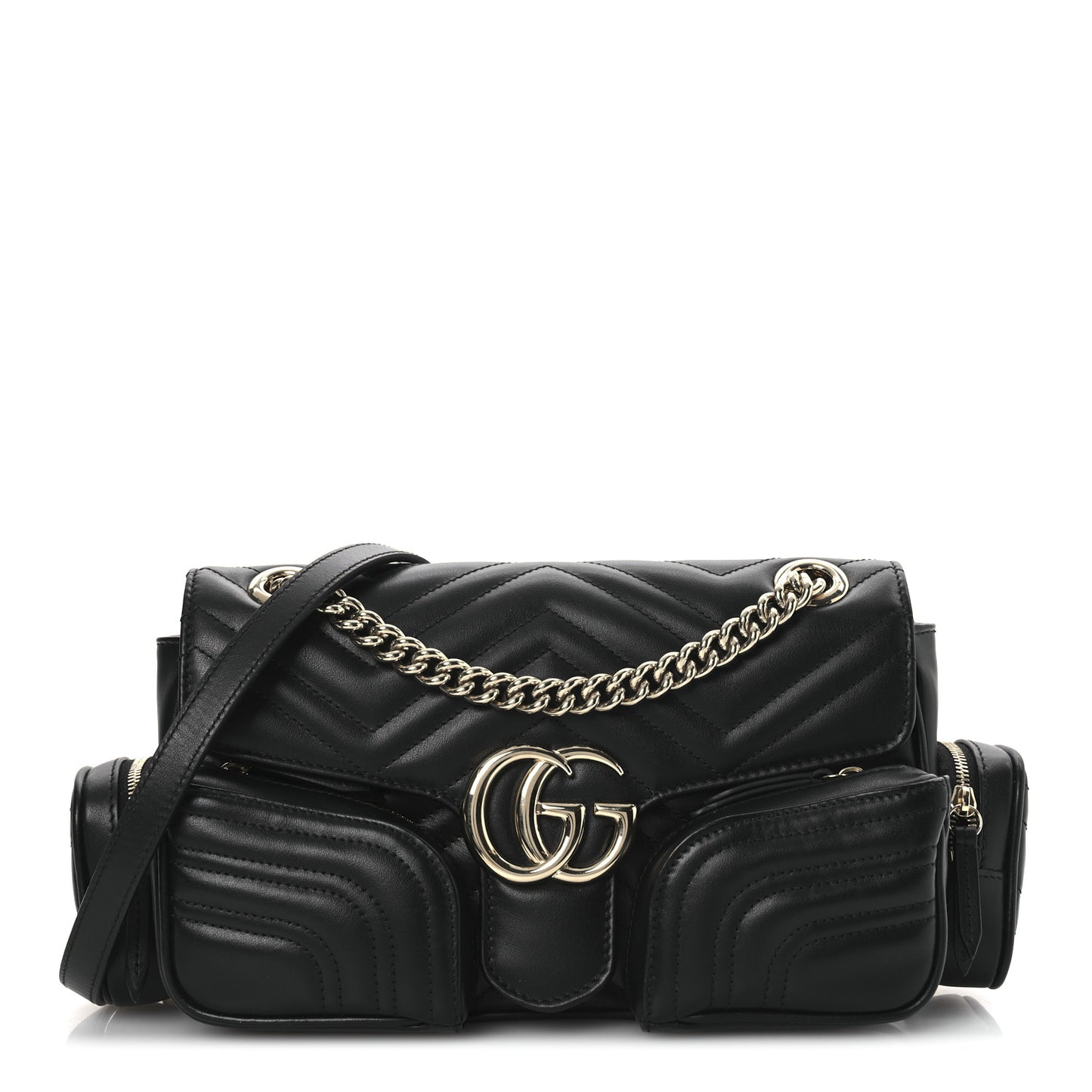 Calfskin Matelasse Small GG Marmont Multi Pocket Shoulder Bag Black