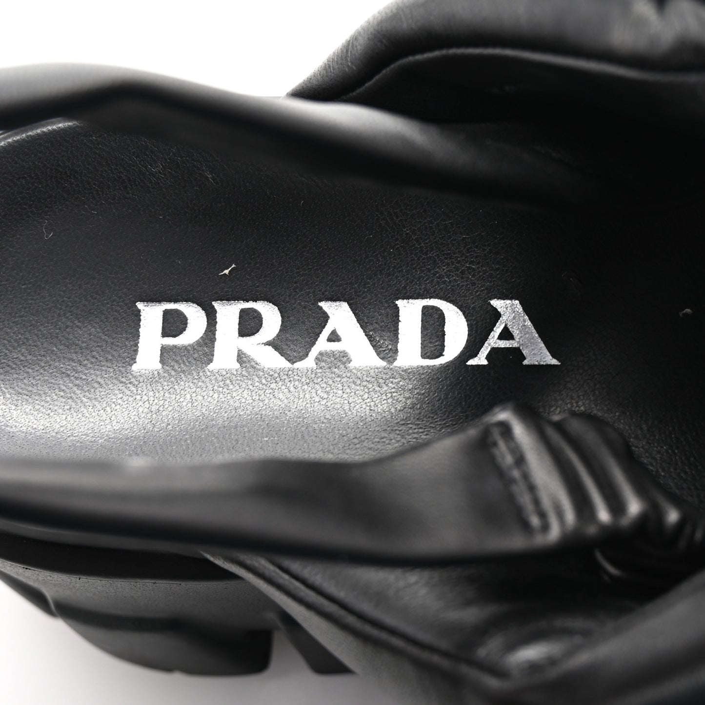 Nappa Soft Metal Triangle Logo Padded Monolith 55mm Slingback Sandals 39 Black