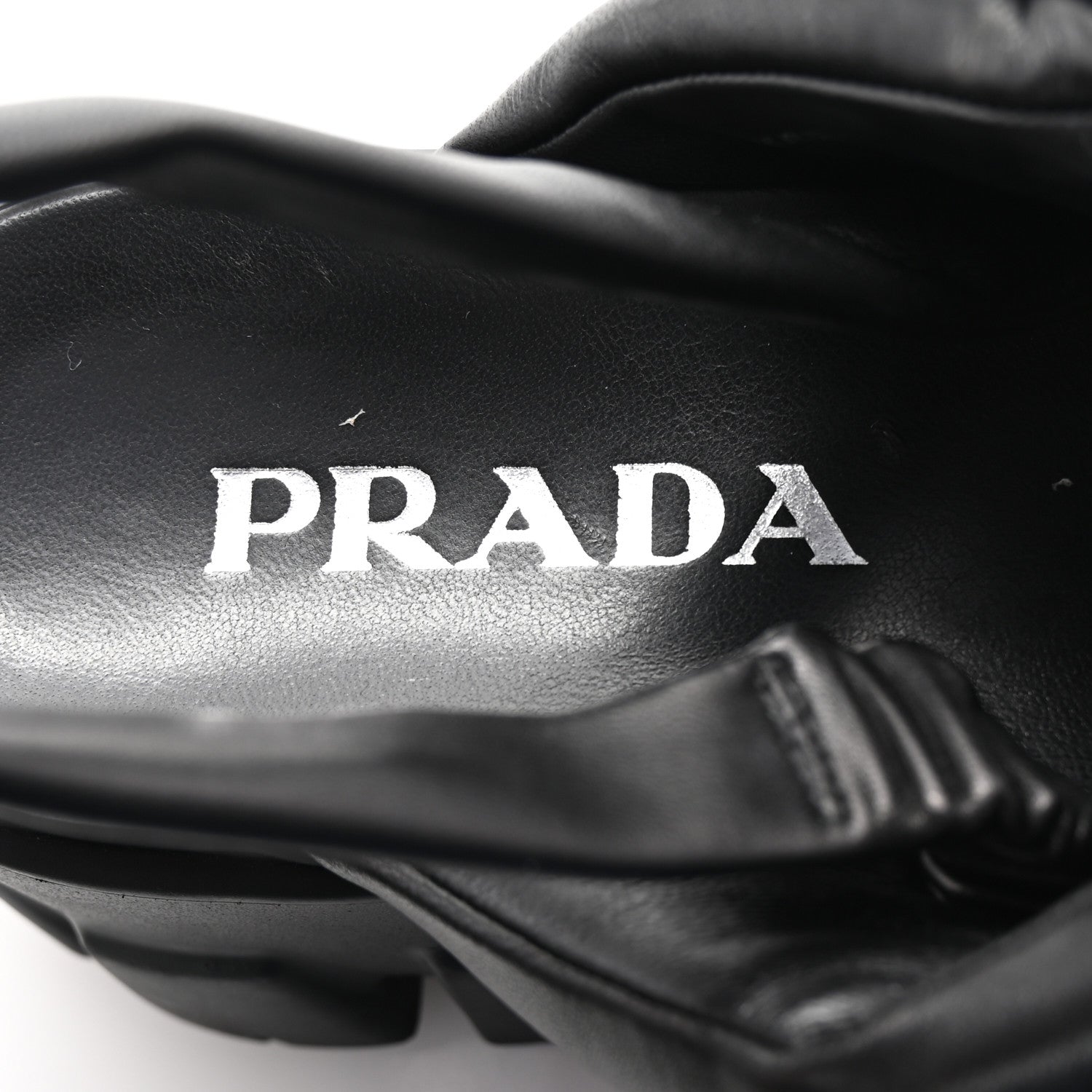 Prada Nappa Soft Metal Triangle Logo Padded Monolith 55mm Slingback Sandals 39 Black 8 of 9