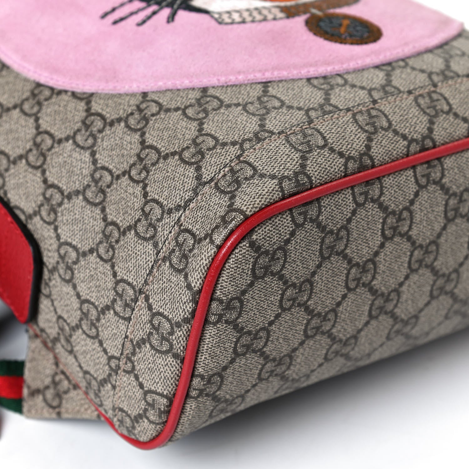 Gucci GG Supreme Monogram Web Bosco Patch Dome Backpack Beige Malva Hibiscus Red 13 of 14