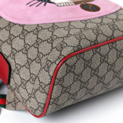 Gucci GG Supreme Monogram Web Bosco Patch Dome Backpack Beige Malva Hibiscus Red 13 of 14