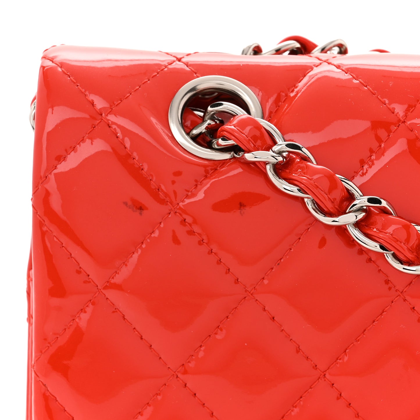 Patent Calfskin Quilted Medium Double Flap Red