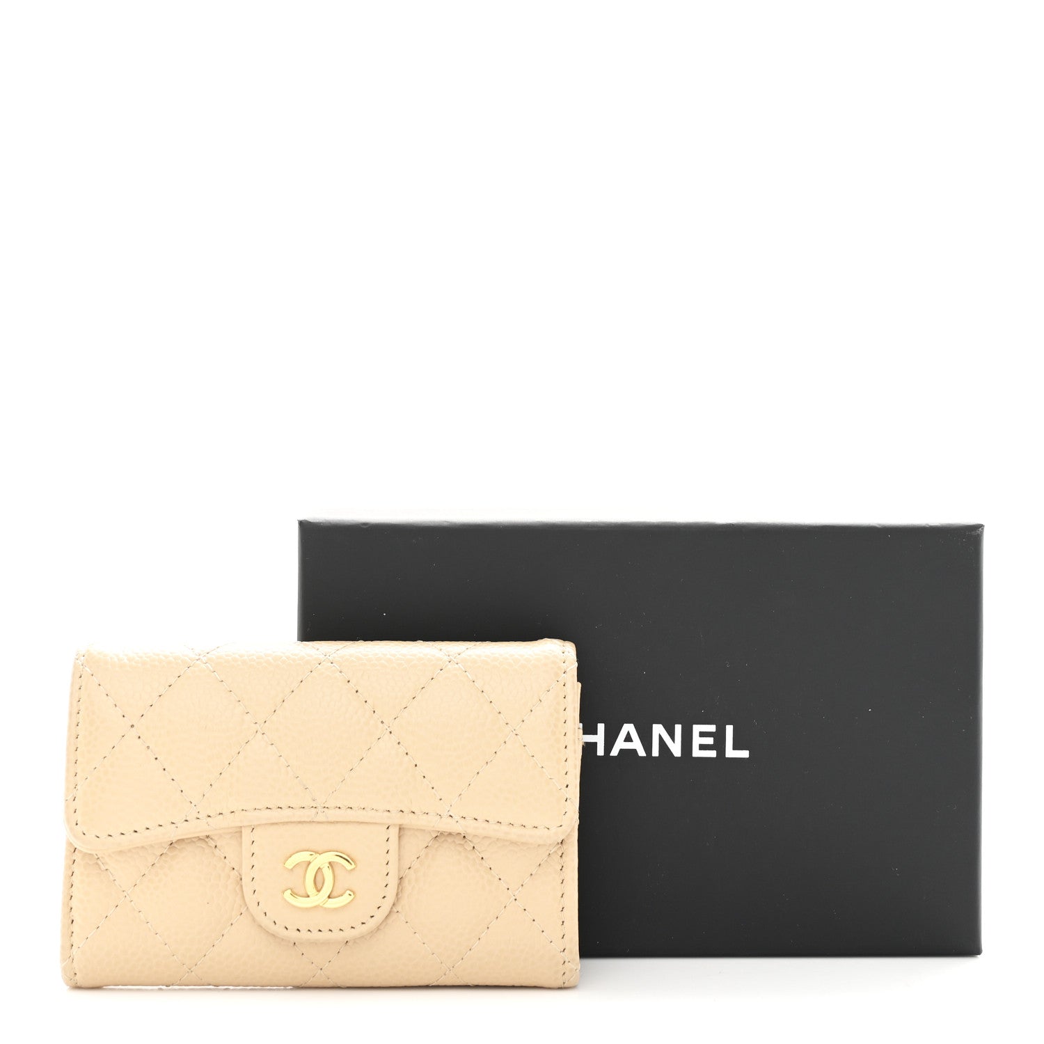 Chanel Caviar Quilted Flap Card Holder Wallet Beige 9 of 9