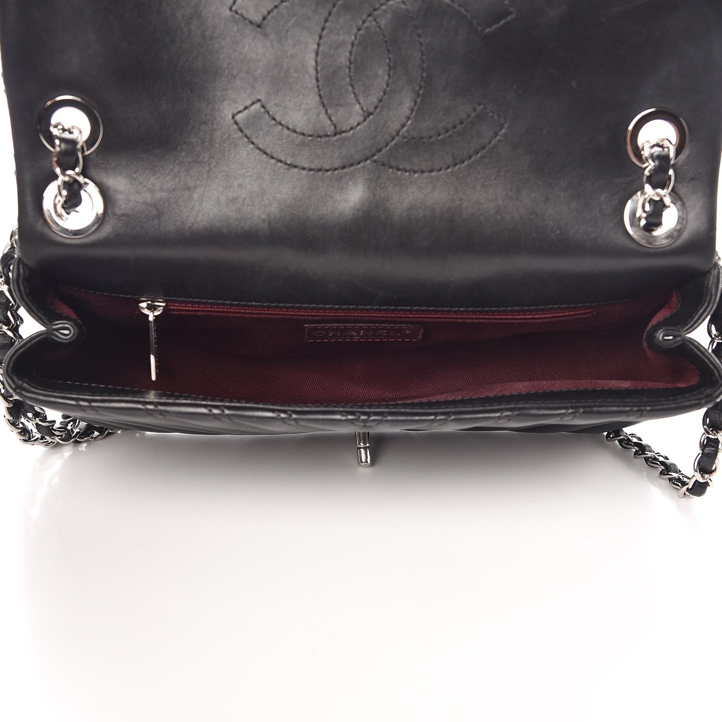 Lambskin Chevron Double Stitch Medium Single Flap Black