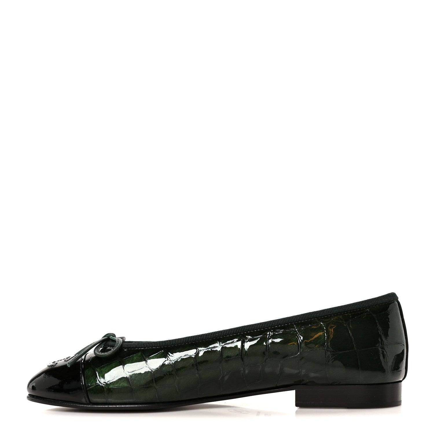 Chanel Patent Calfskin Crocodile Embossed Ballerina Flats 36.5 Dark Green Black 1 of 10