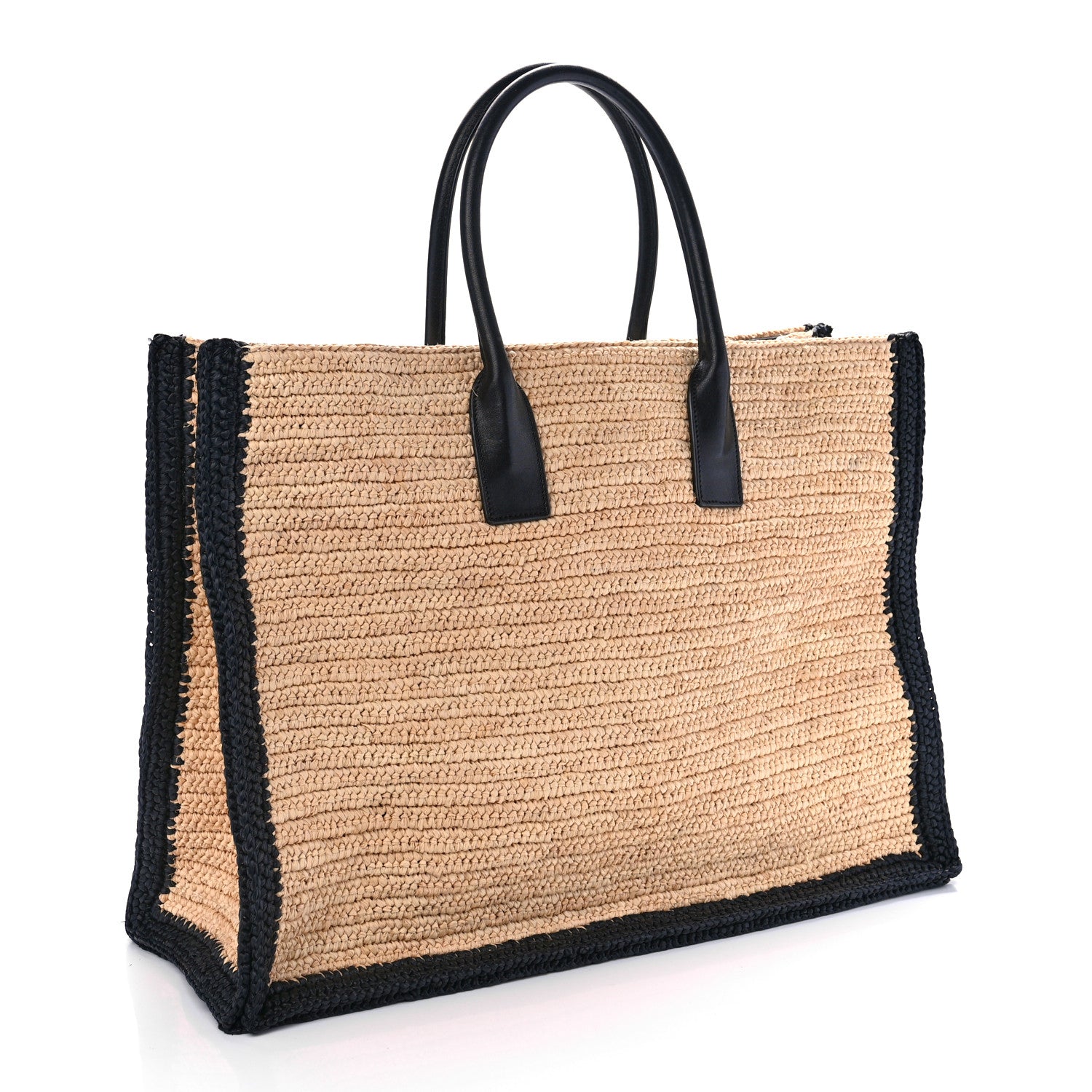 Saint Laurent Raffia Calfskin Rive Gauche Tote Naturale Black 3 of 8