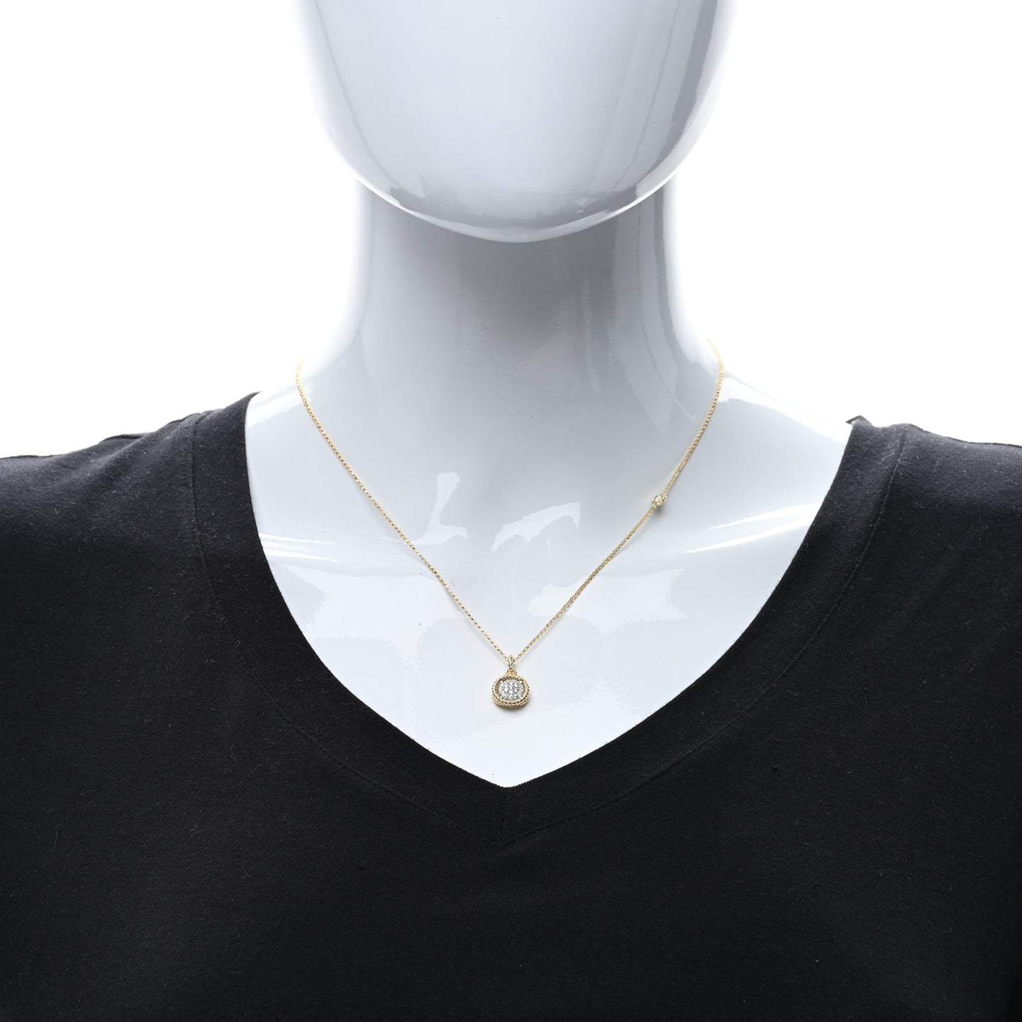 18K Yellow White Gold Diamond New Barocco Round Pendant Necklace