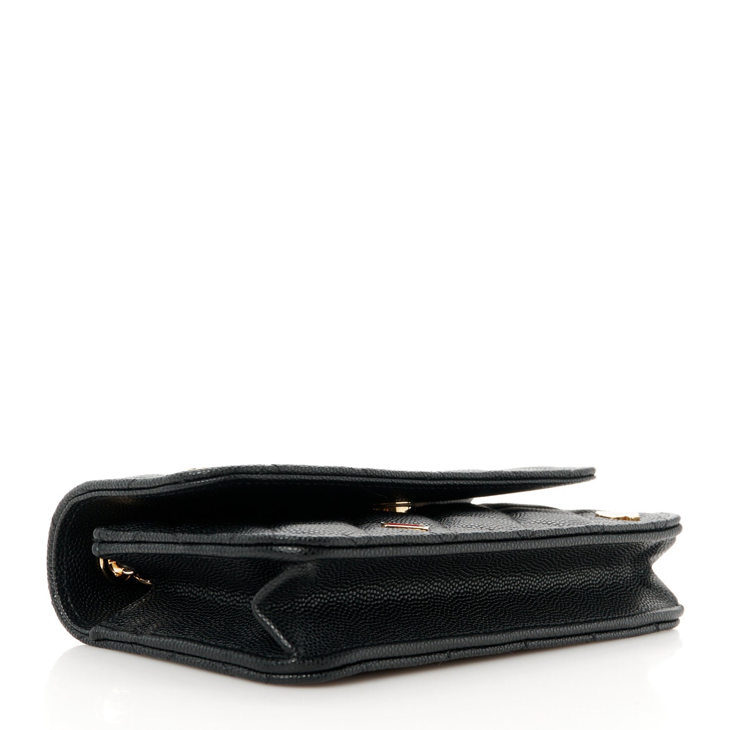 Caviar Quilted Enamel Coco Casino Flap Phone Holder With Chain Black
