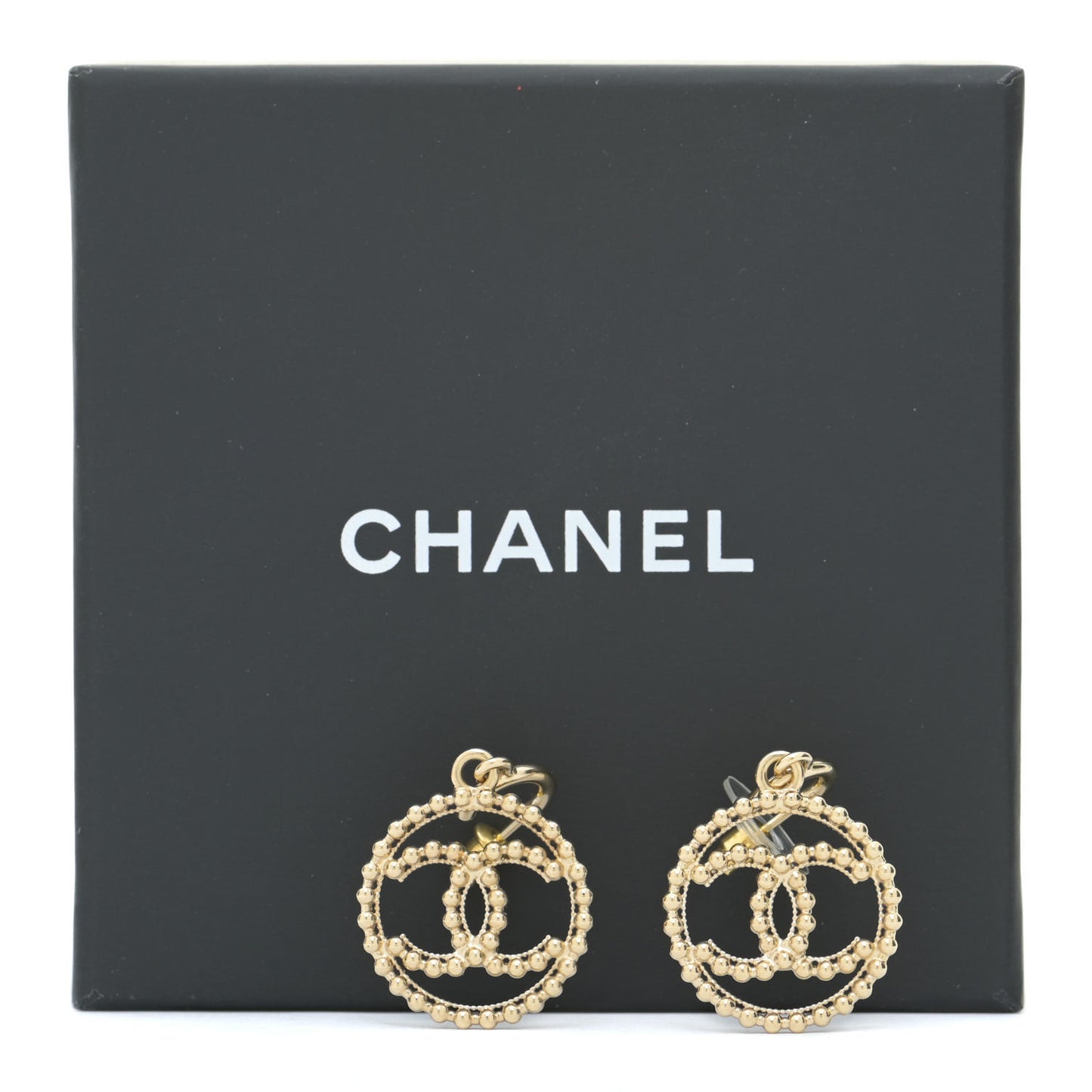 Metal Bead Round CC Drop Earrings Gold