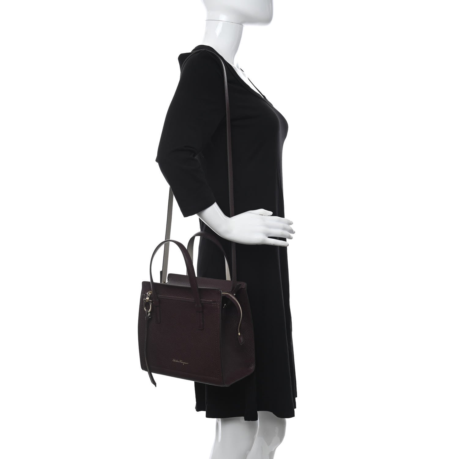 Salvatore Ferragamo Hammered Calfskin Double Handle Small Amy Tote Red 2 of 9