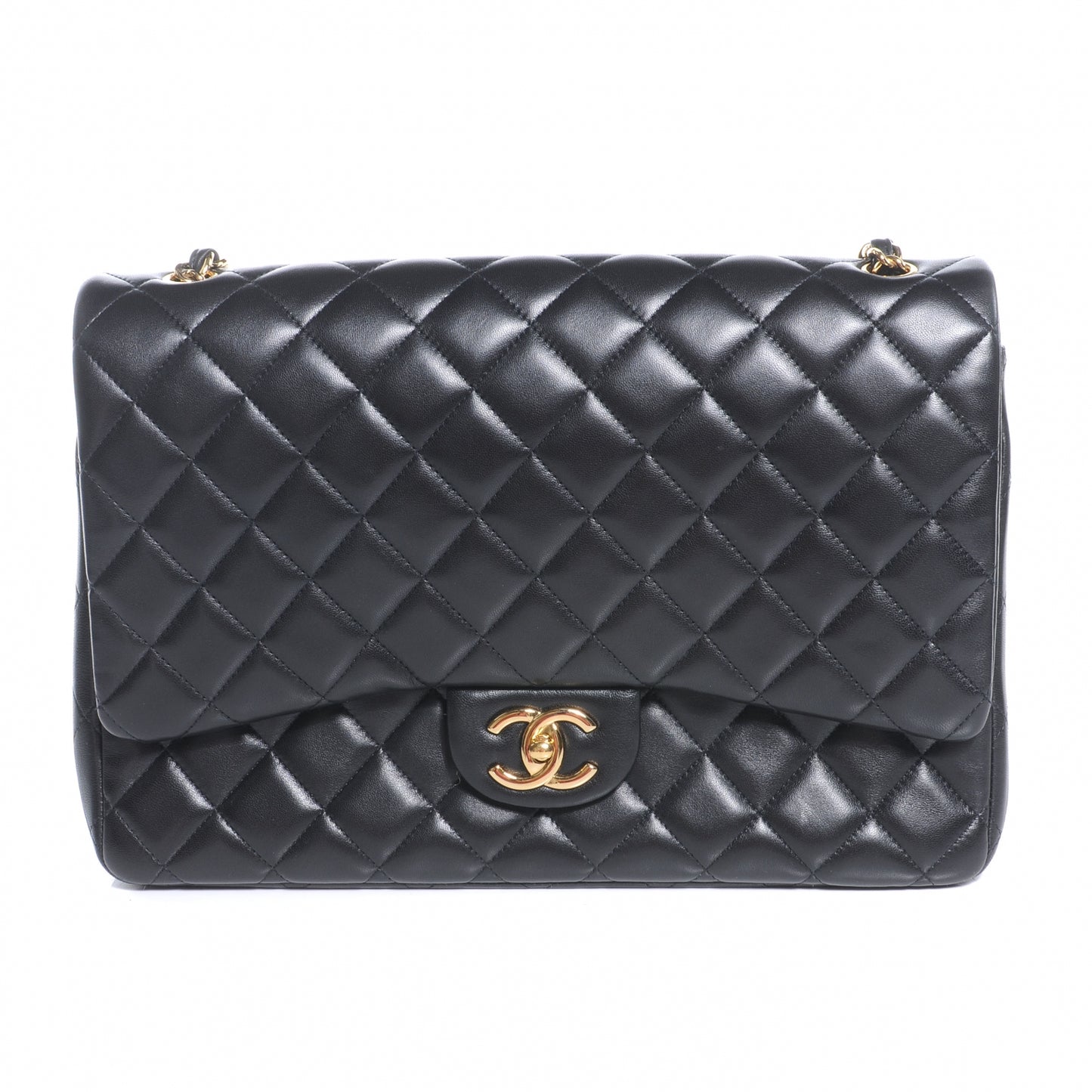 Lambskin Quilted Maxi Double Flap Black