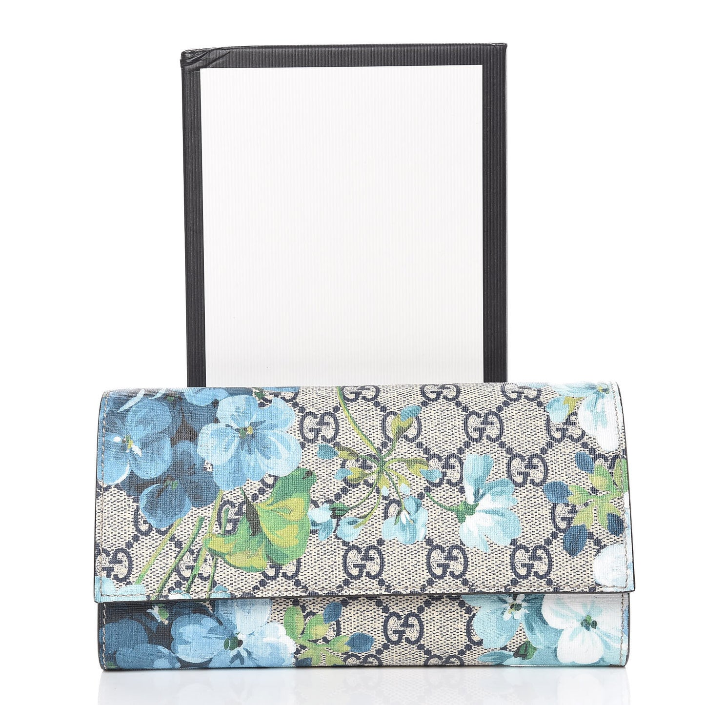 GG Supreme Monogram Blooms Continental Wallet Blue