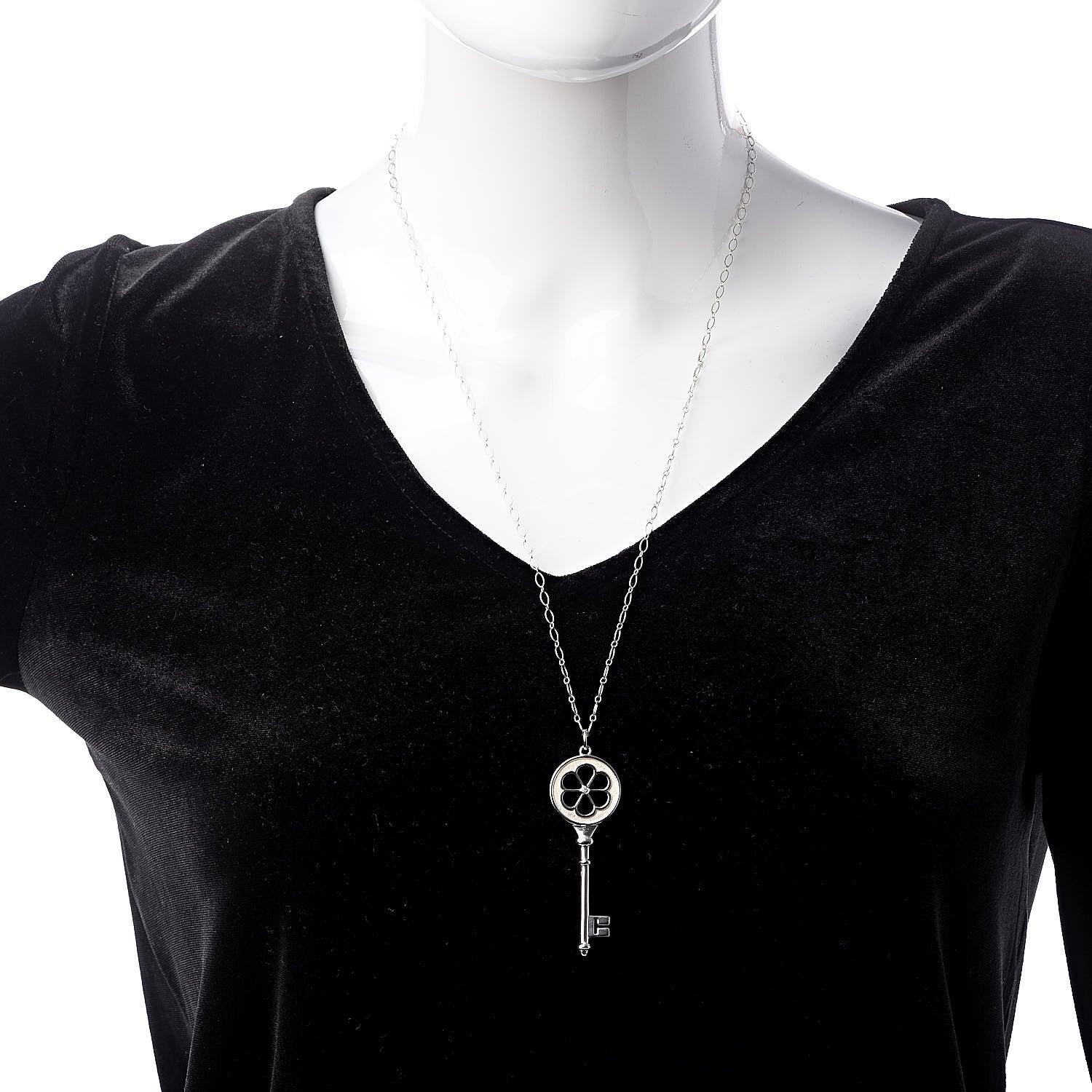 Tiffany Sterling Silver Diamond Blossom Key Pendant Link Necklace 2 of 6