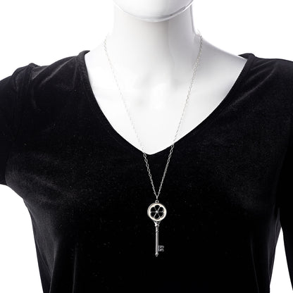 Tiffany Sterling Silver Diamond Blossom Key Pendant Link Necklace 2 of 6