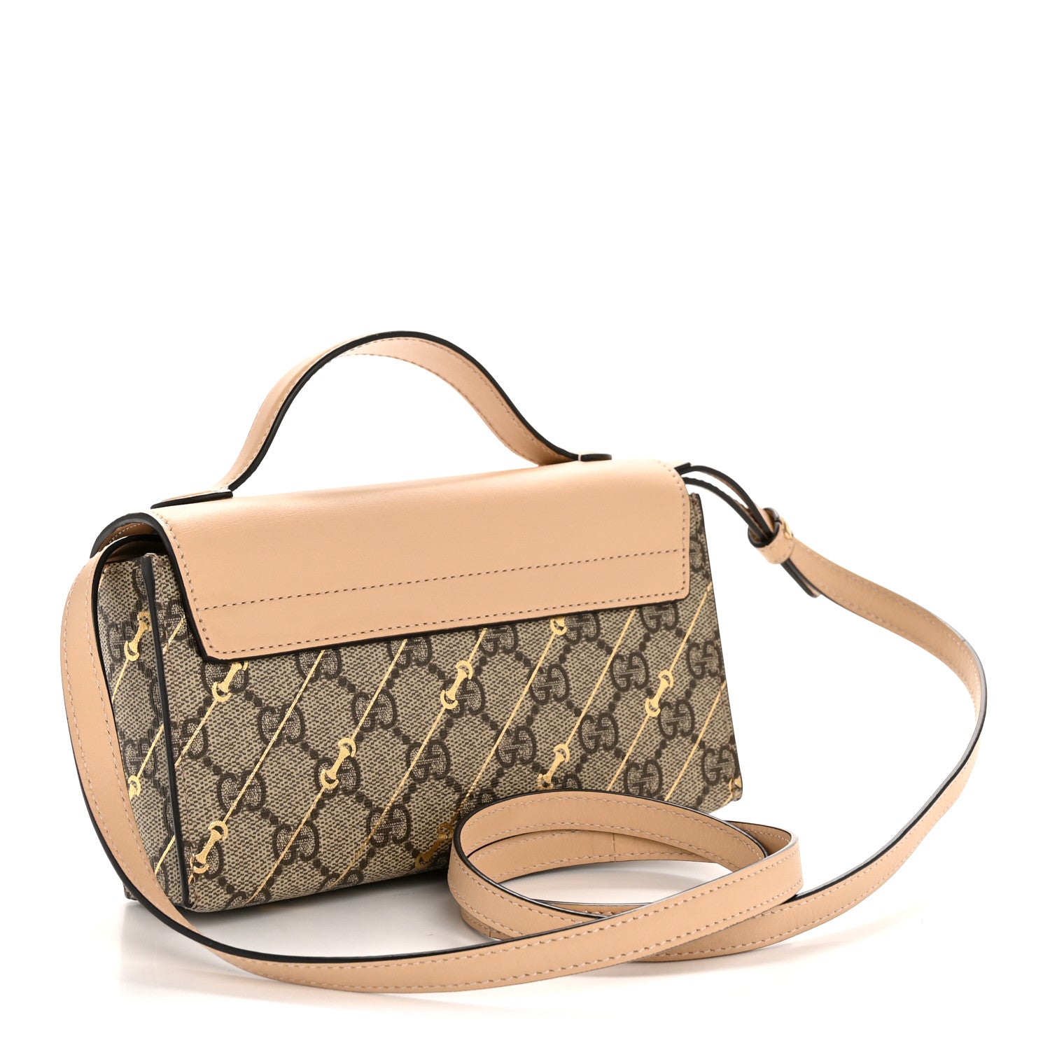 Gucci GG Supreme Monogram Calfskin Horsebit Print Mini Padlock Top Handle Shoulder Bag Beige Ebony Light Pink 3 of 14