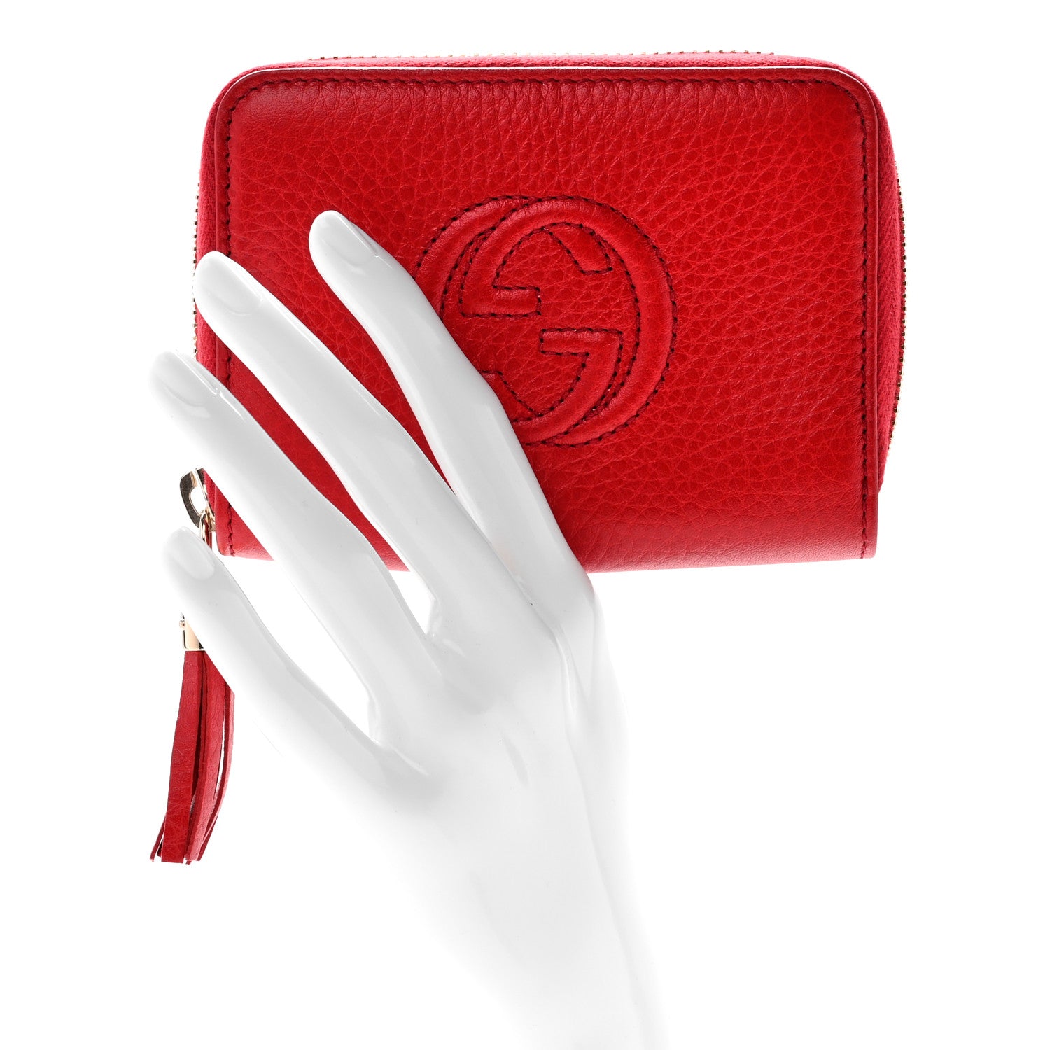 Gucci Pebbled Calfskin Soho Compact Disco Zip Around Wallet Vibrant Red 2 of 8