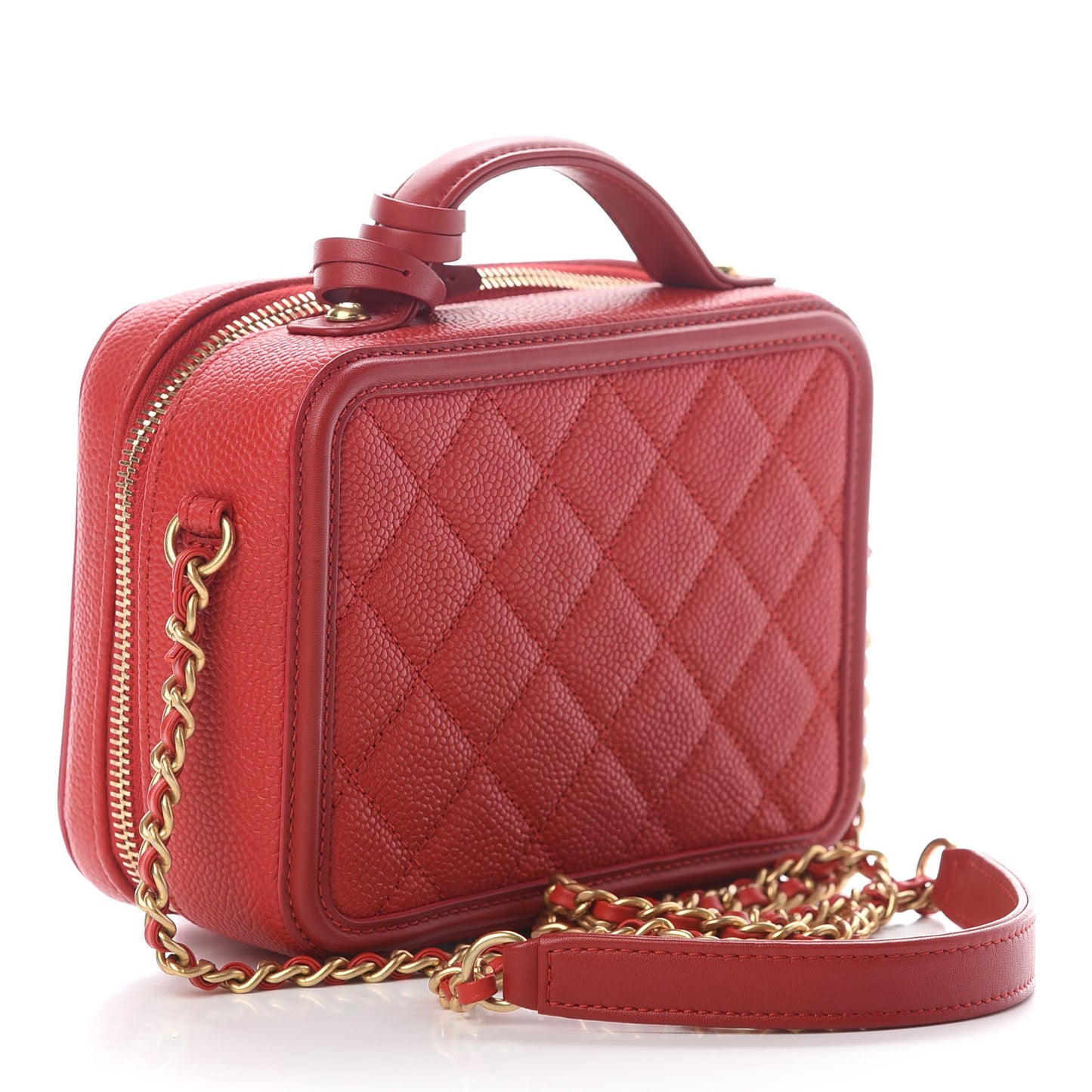 Caviar Quilted Small CC Filigree Vanity Case Red