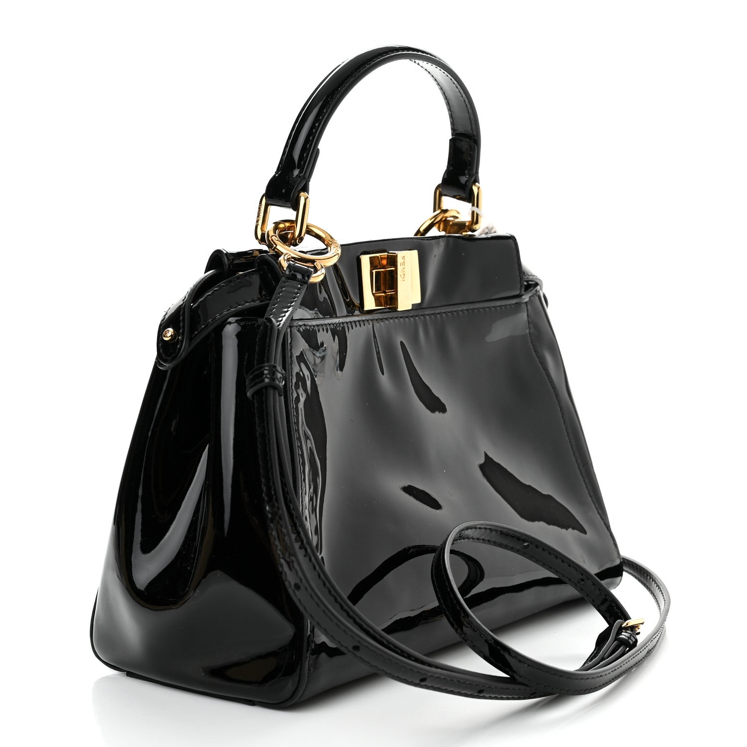 Fendi Vitello Vernice Mou Mini Peekaboo Iconic Satchel Black 3 of 10