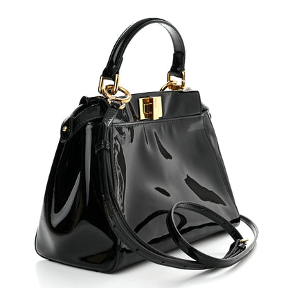 Fendi Vitello Vernice Mou Mini Peekaboo Iconic Satchel Black 3 of 10