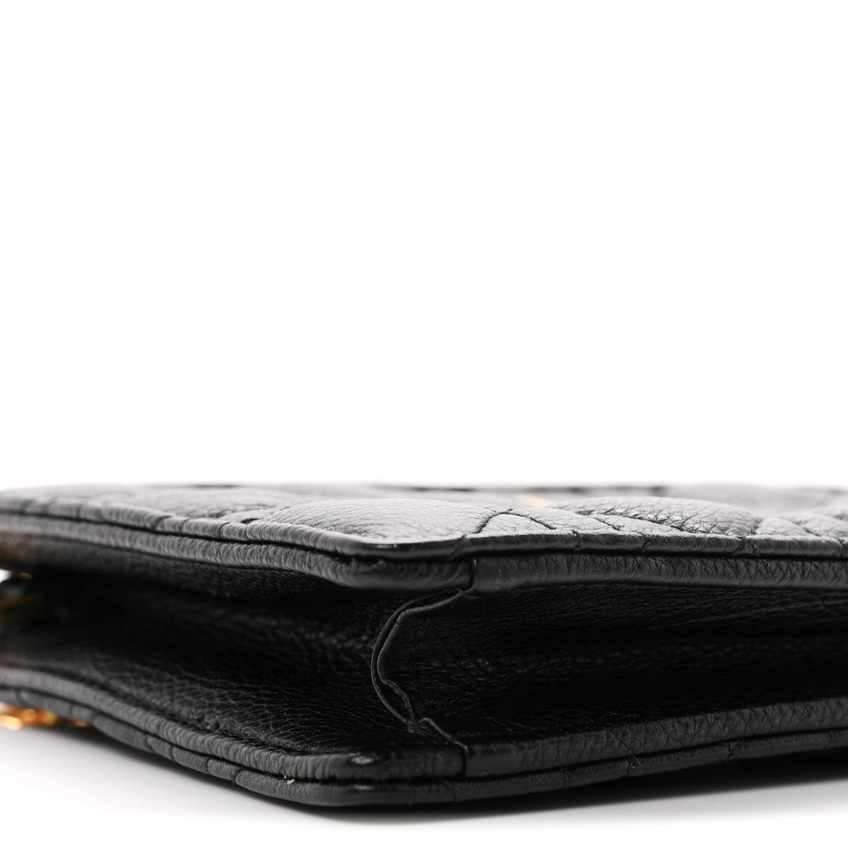 Calfskin Cannage Caro Zipped Pouch With Chain Black