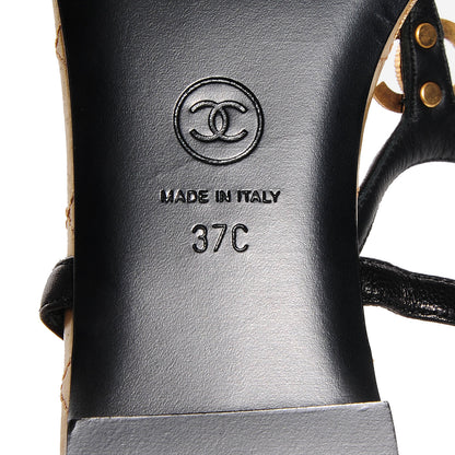 Chanel Leather Quilted CC Thong Sandals 37 Black Gold 6 of 7