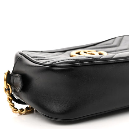 Gucci Calfskin Matelasse Small GG Marmont Chain Shoulder Bag Black 9 of 12