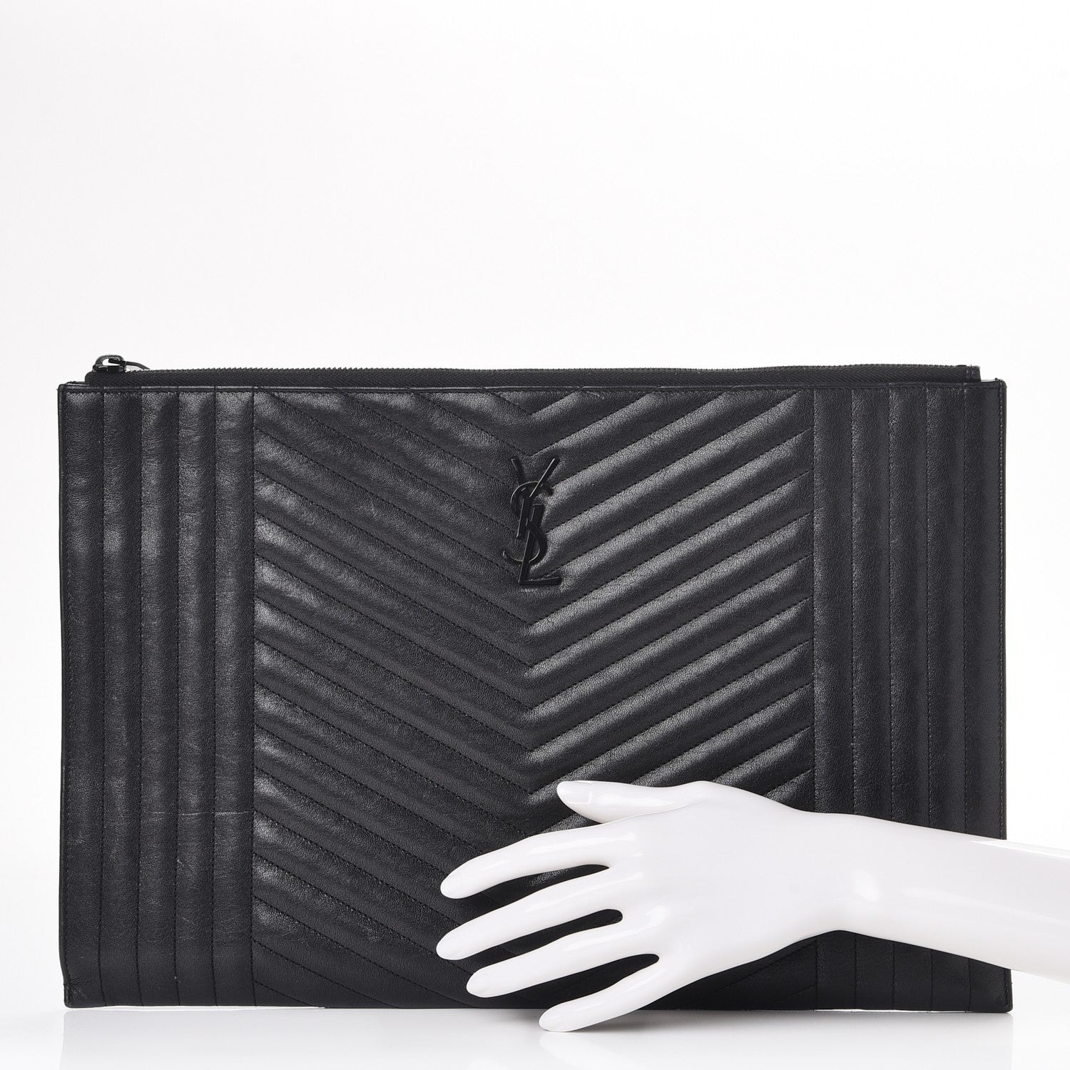 Saint Laurent Lambskin Mixed Matelasse Classic Monogram Zipped Document Holder Black 2 of 8