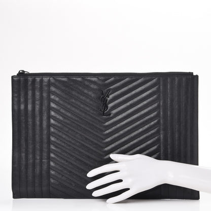 Saint Laurent Lambskin Mixed Matelasse Classic Monogram Zipped Document Holder Black 2 of 8
