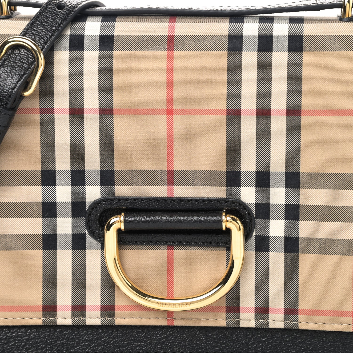 Burberry Goatskin Cotton Canvas Vintage Check Small D-Ring Bag Black Antique Yellow 10 of 10