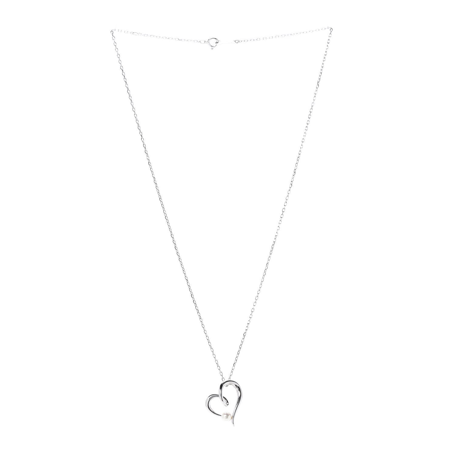 Mikimoto 18K White Gold Akoya Pearl 4mm Heart Pendant Necklace 3 of 5