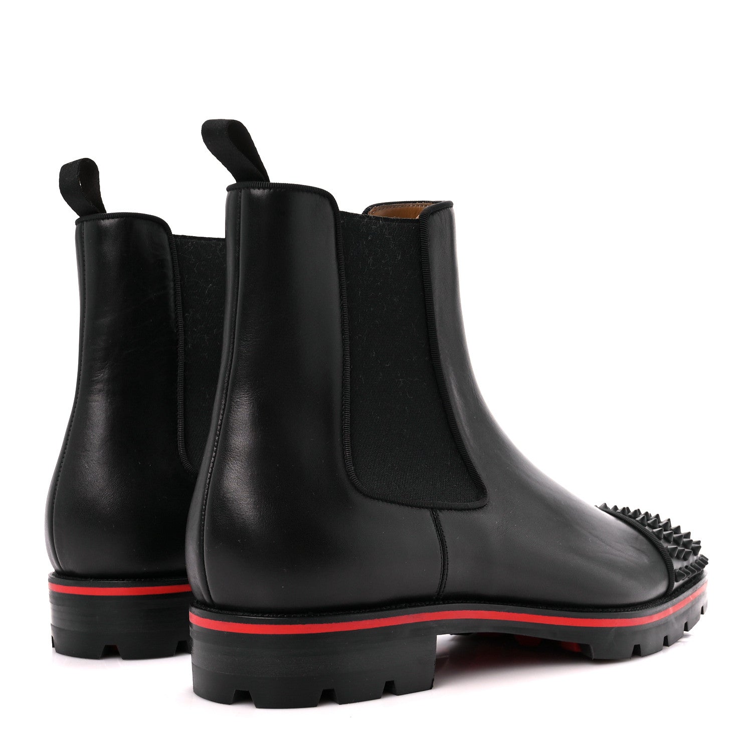 Christian Louboutin Calfskin Mens Melon Spikes Flat Chelsea Boots 46 Black 4 of 8