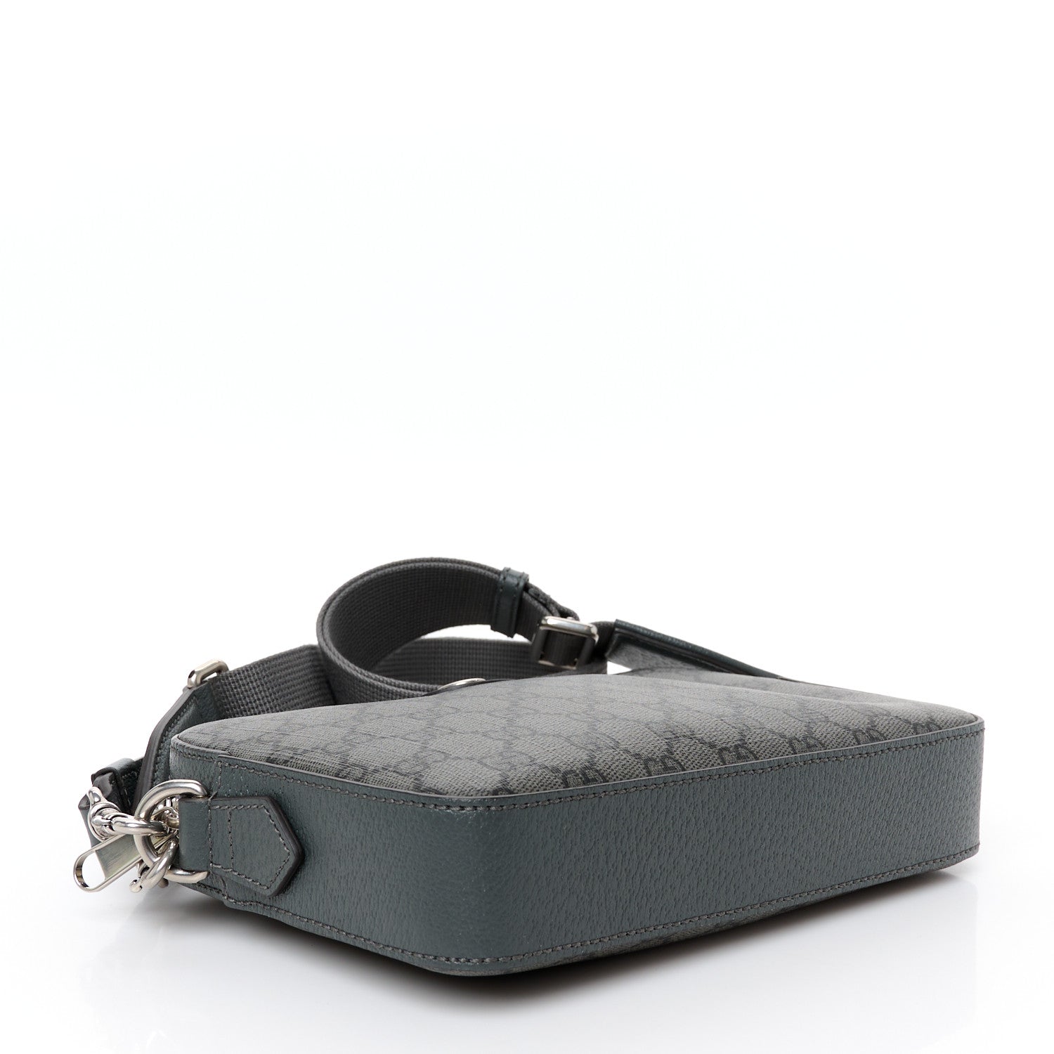 Gucci GG Supreme Monogram Textured Dollar Calfskin Web Ophidia Wristlet Shoulder Bag Grey Black Graphite Grey 4 of 11