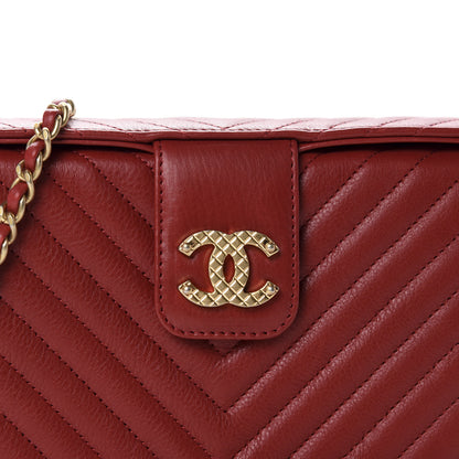 Chanel Calfskin Chevron Quilted Rock The Corner Minaudiere Bag Red 10 of 10