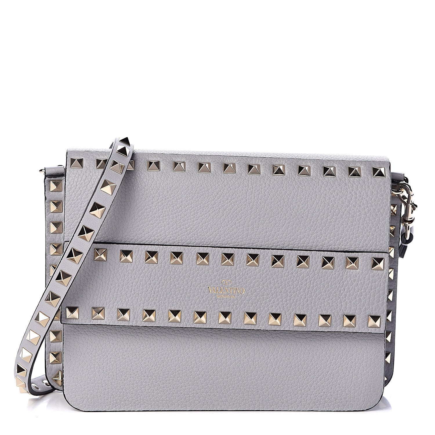 Valentino Garavani Pebbled Calfskin Rockstud Side Slip Crossbody Pastel Grey 1 of 9