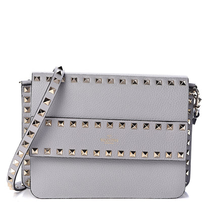 Valentino Garavani Pebbled Calfskin Rockstud Side Slip Crossbody Pastel Grey 1 of 9