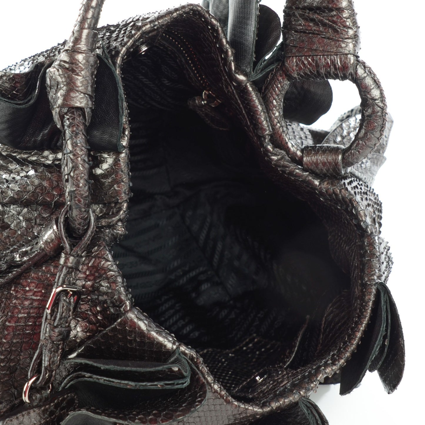 Metallic Python Ruffle Tote