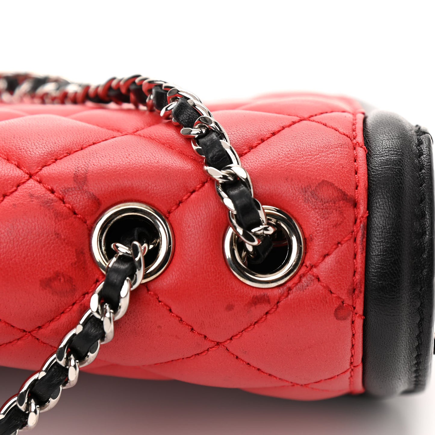 Lambskin Quilted Medium Graphic Flap Red Black