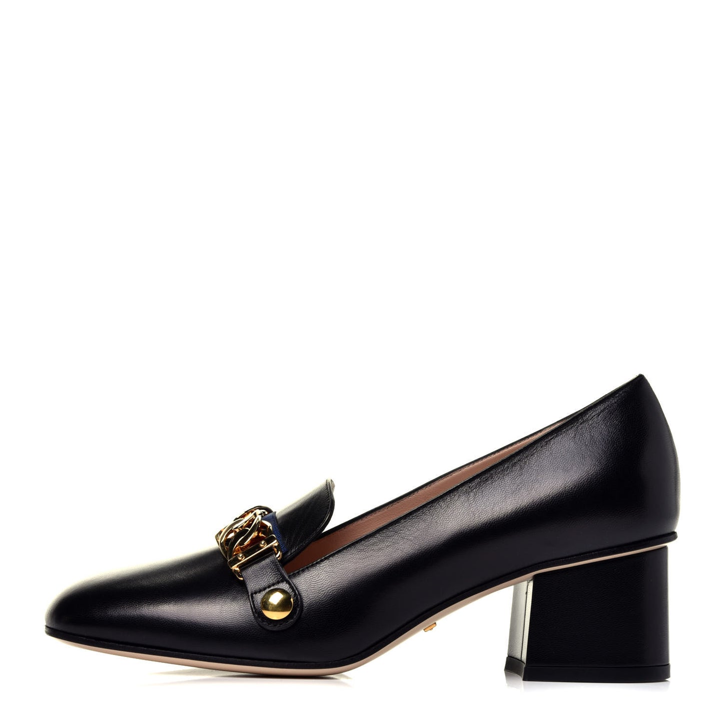 Malaga Kid Sylvie Web Chain Mid Heel Loafers 36.5 Black