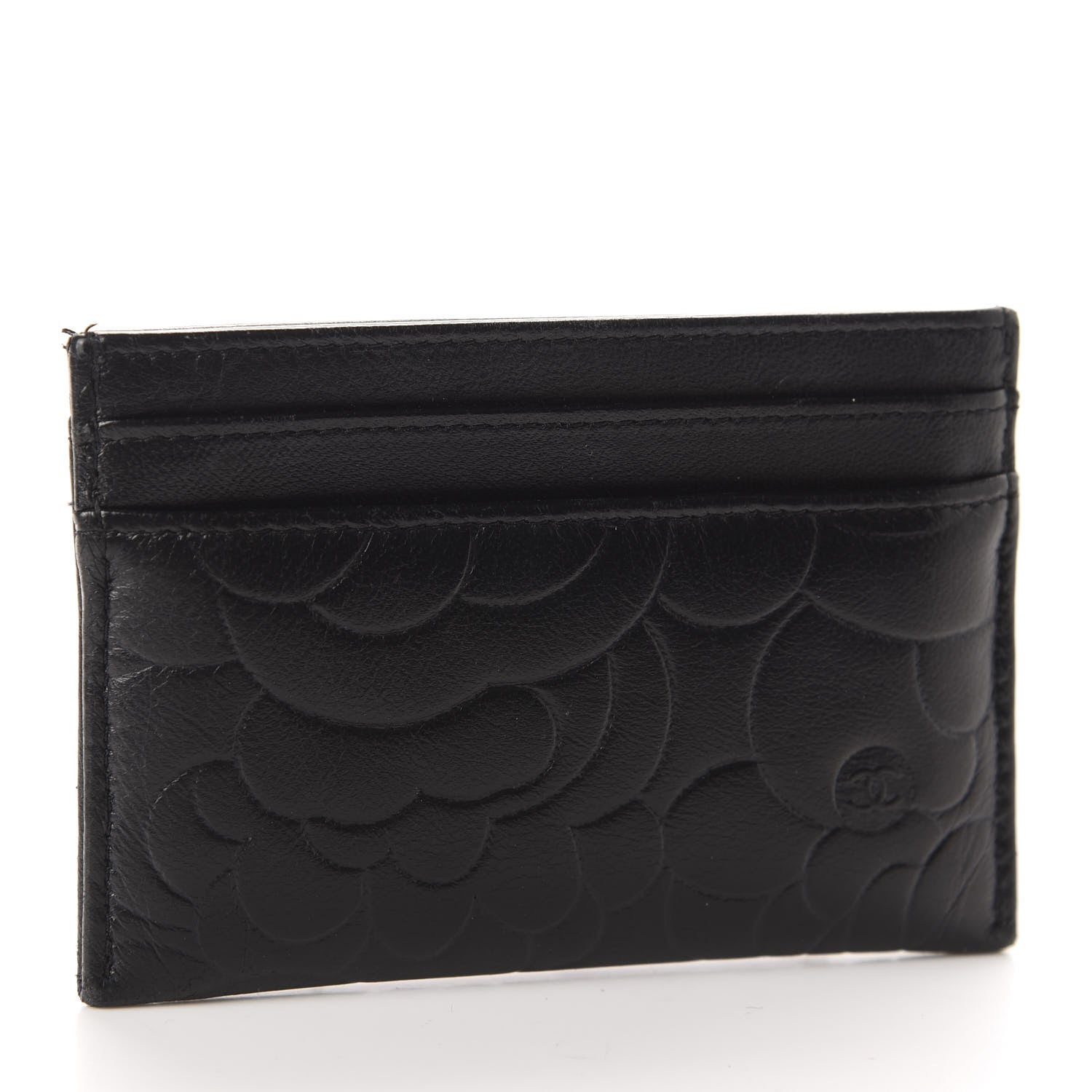 Chanel Lambskin Camellia Embossed Card Holder Black 3 of 8