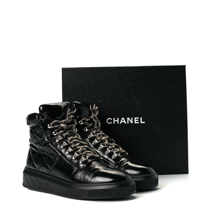 Chanel Patent Calfskin Quilted Womens High Top Sneakers 40 Black 8 of 8